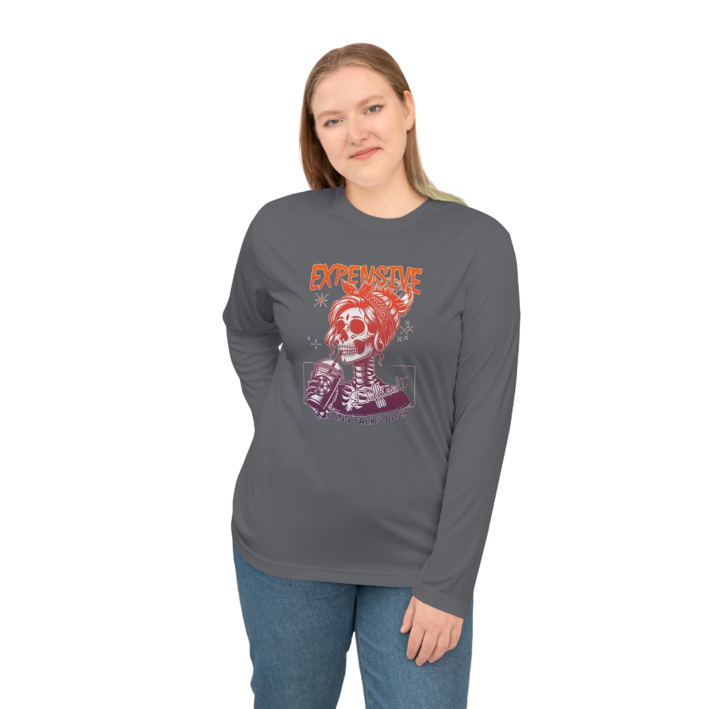 Expensive Skull Graphic Long Sleeve Shirt — “Expensive” Skeleton Design