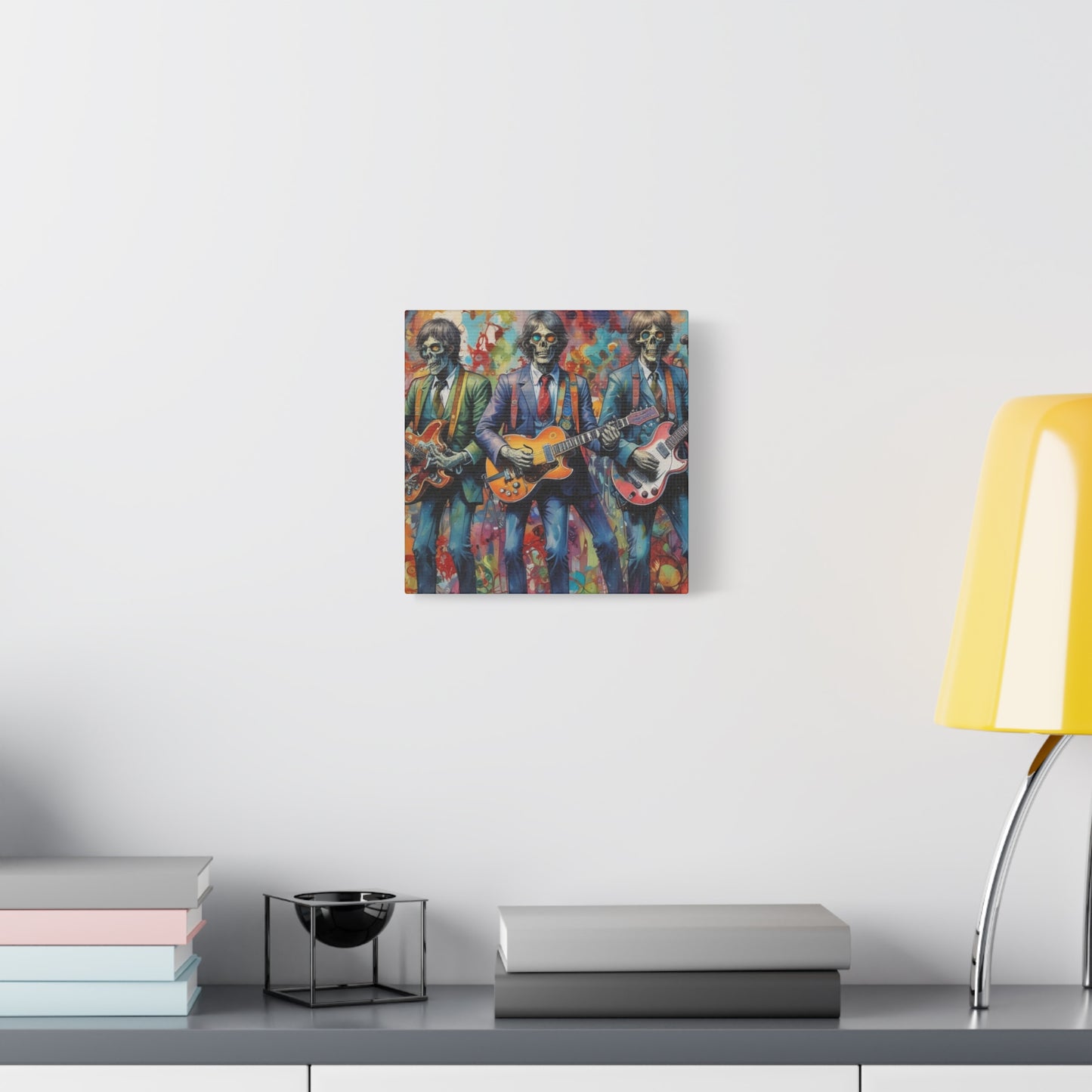 Rock Skeleton Band Canvas Print — Colorful Guitarist Wall Art
