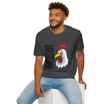 Graphic T-Shirt — "Free Cock Ride" Rooster Novelty Tee
