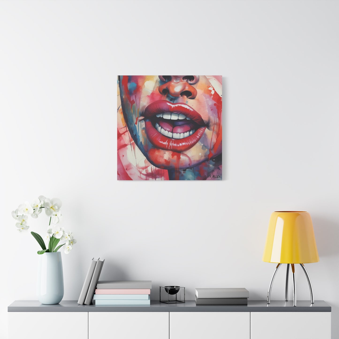 Colorful Pop Art Lips Canvas Wall Art – Vibrant Stretched Matte Portrait