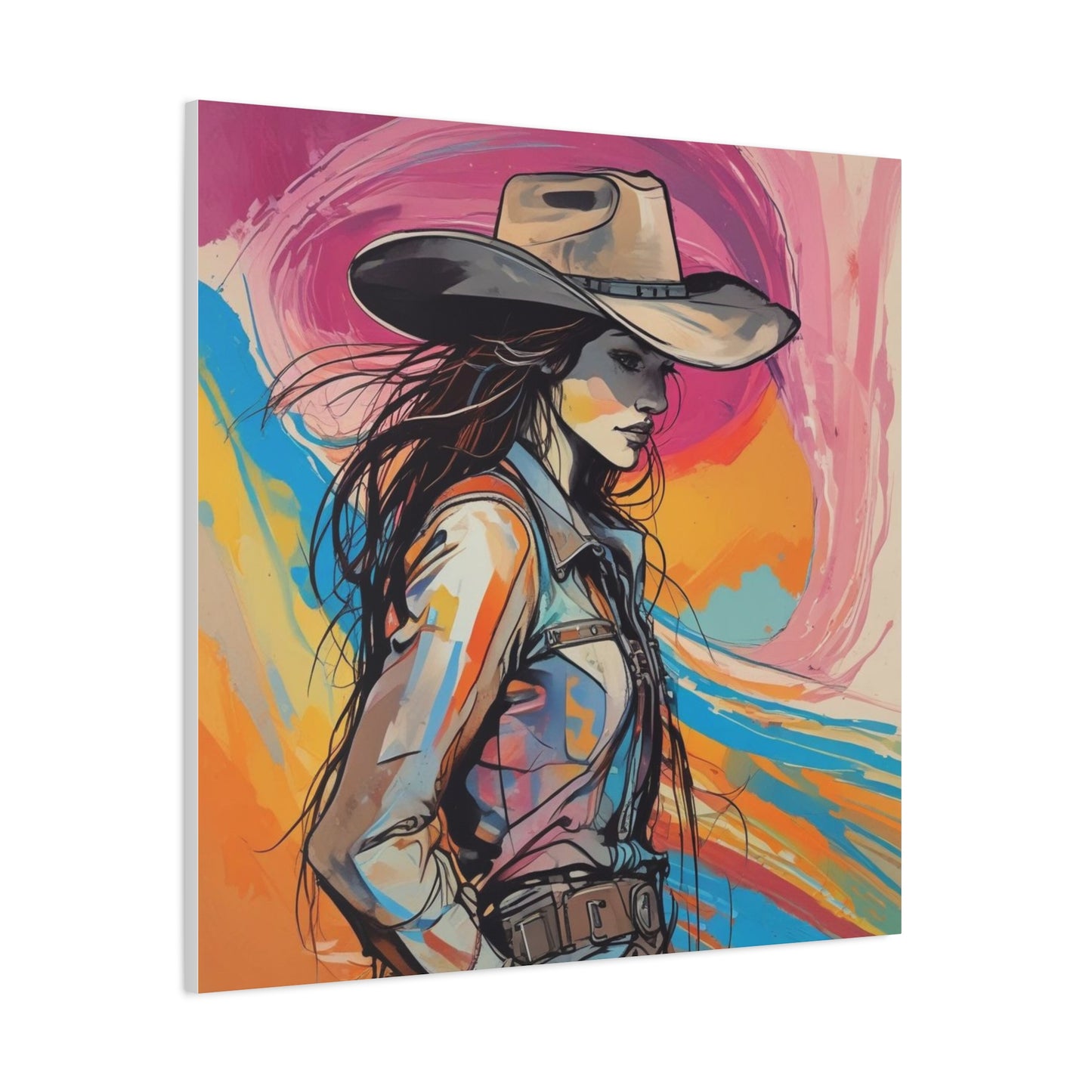 Cowgirl Canvas Wall Art — Vibrant Western Portrait Matte Stretched Canvas