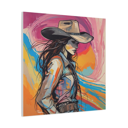 Cowgirl Canvas Wall Art — Vibrant Western Portrait Matte Stretched Canvas