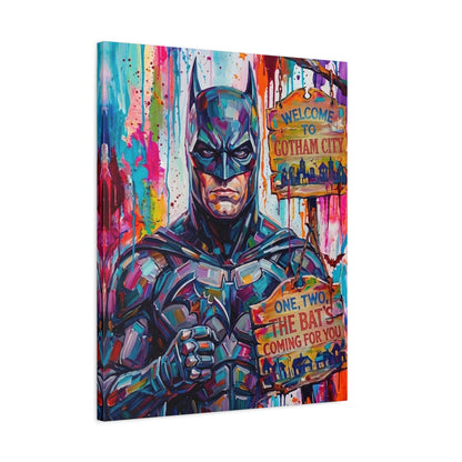 Colorful Gotham City Canvas Art - 'Welcome to Gotham City' Stretched Matte Print