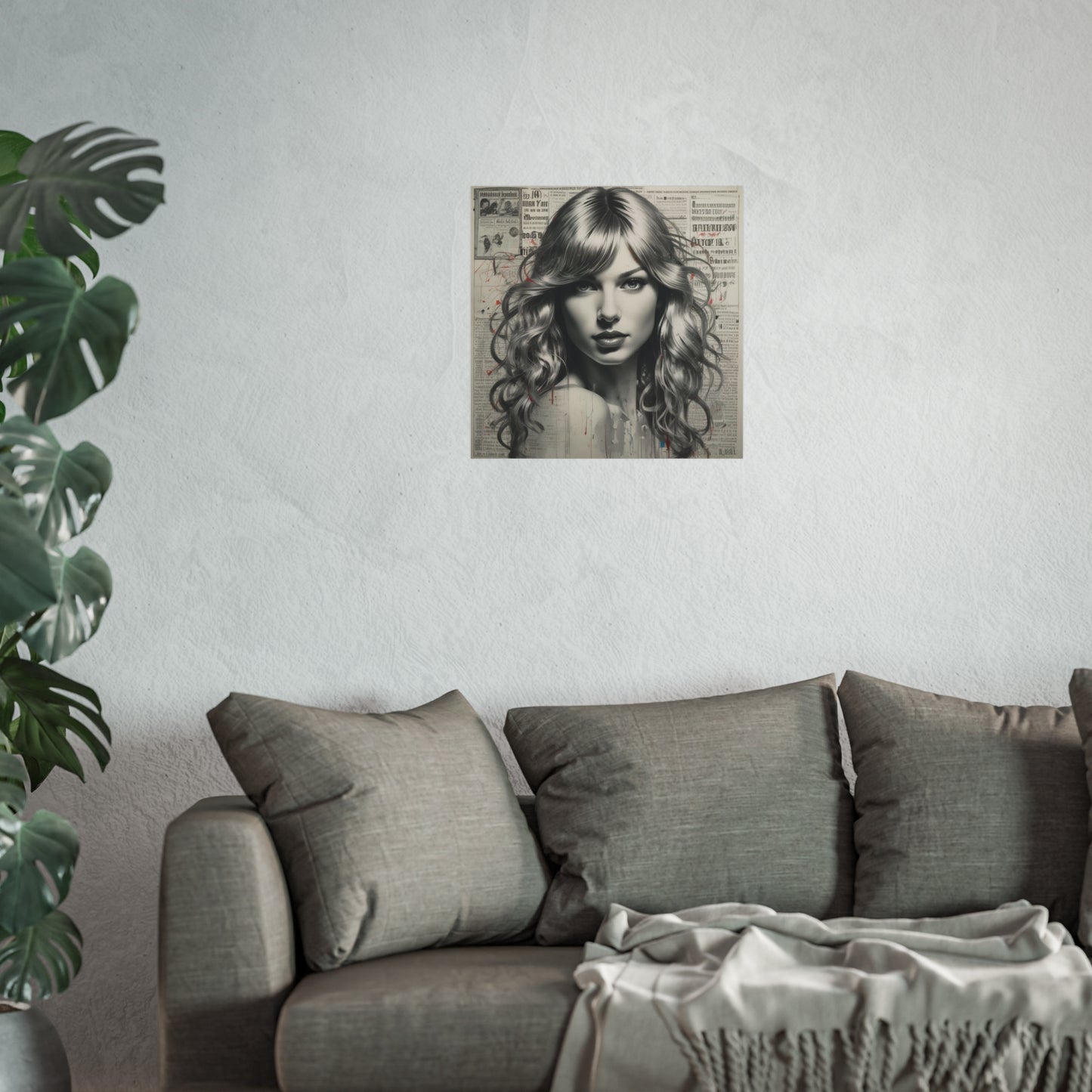Taylor Inspired Portrait on Vintage Newspaper Background