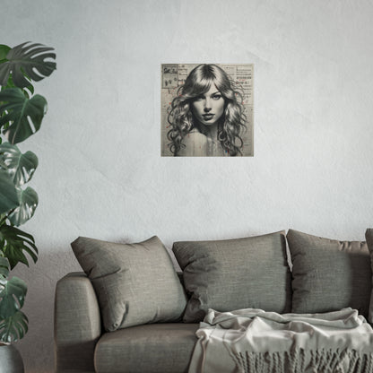 Taylor Inspired Portrait on Vintage Newspaper Background