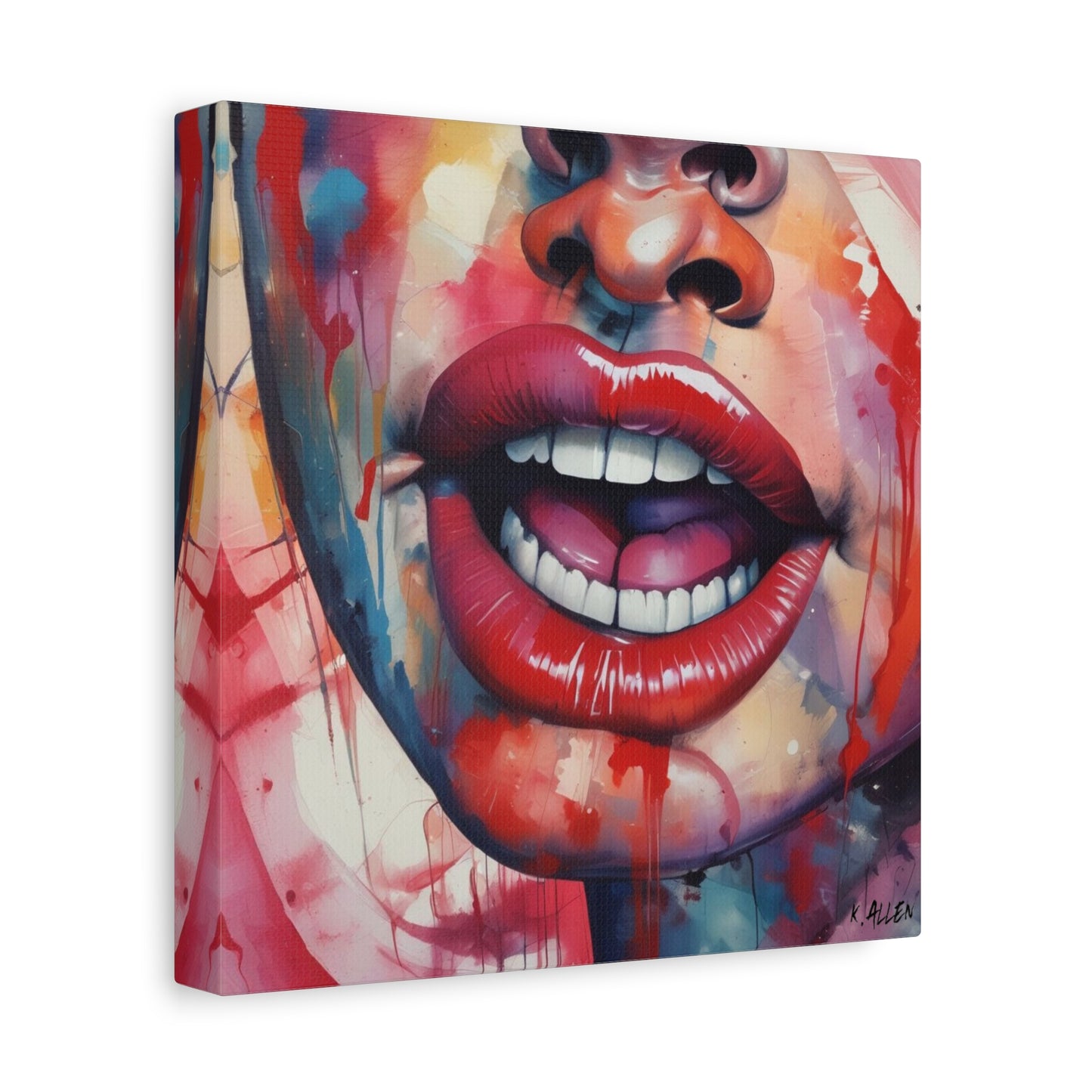 Colorful Pop Art Lips Canvas Wall Art – Vibrant Stretched Matte Portrait