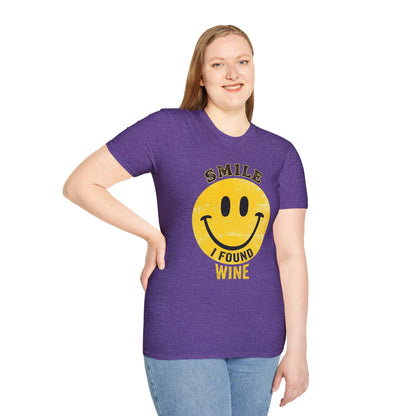 Wine Smile T-Shirt — "Smile I Found Wine" Retro Smiley Tee