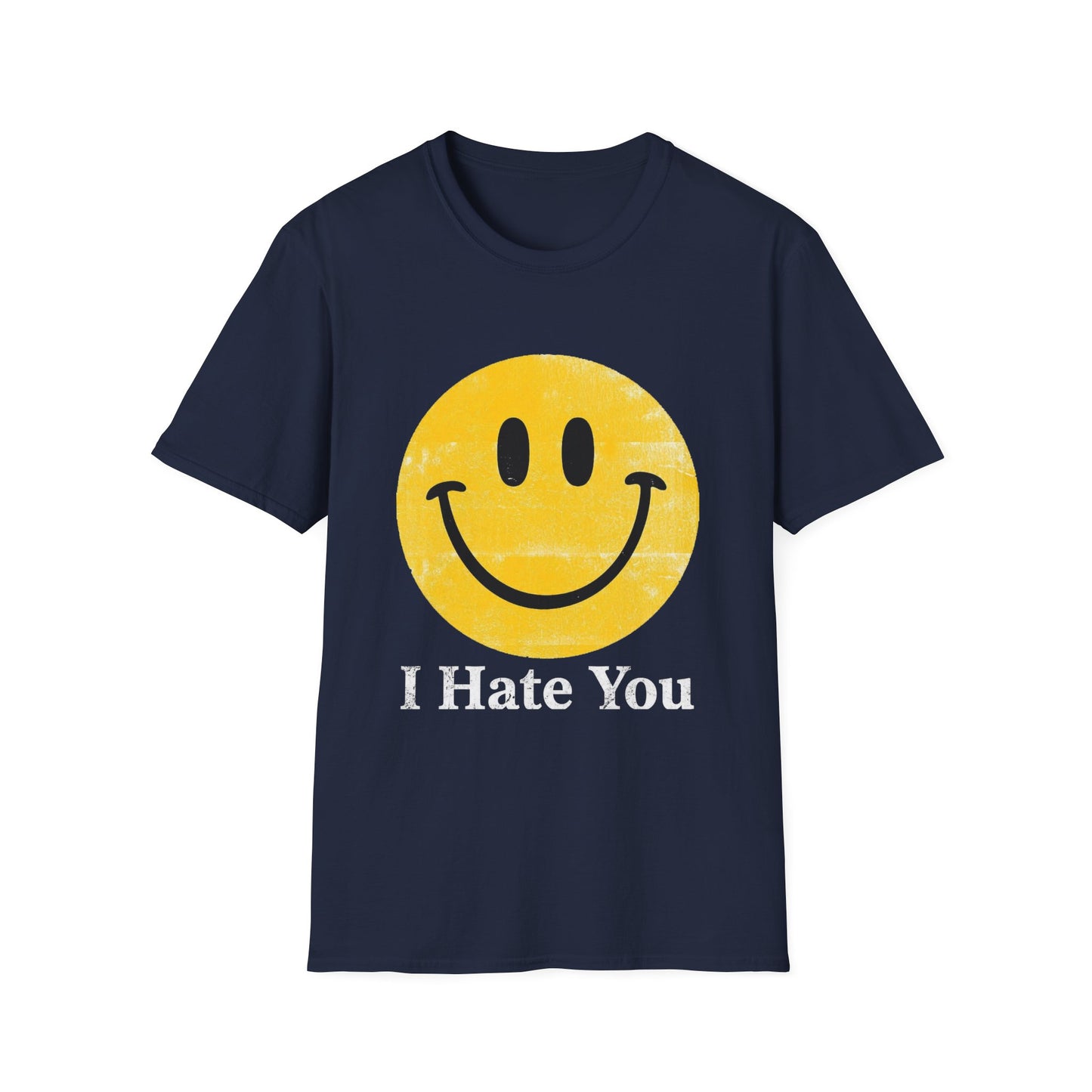 Funny 'I Hate You' Smiley T-Shirt — Retro Distressed Yellow Smiley Tee