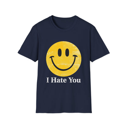 Funny 'I Hate You' Smiley T-Shirt — Retro Distressed Yellow Smiley Tee