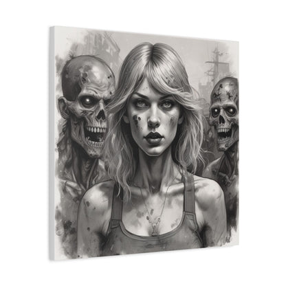 Zombie Apocalypse Canvas Print — Female Survivor Portrait Matte Stretched Art