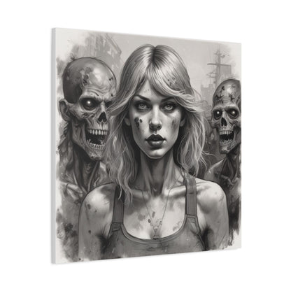Zombie Apocalypse Canvas Print — Female Survivor Portrait Matte Stretched Art