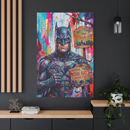Colorful Gotham City Canvas Art - 'Welcome to Gotham City' Stretched Matte Print