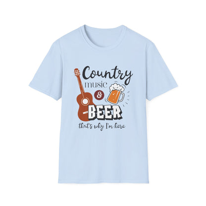 Country Music & Beer T-Shirt — "Country Music & Beer That's Why I'm Here" Graphic Tee