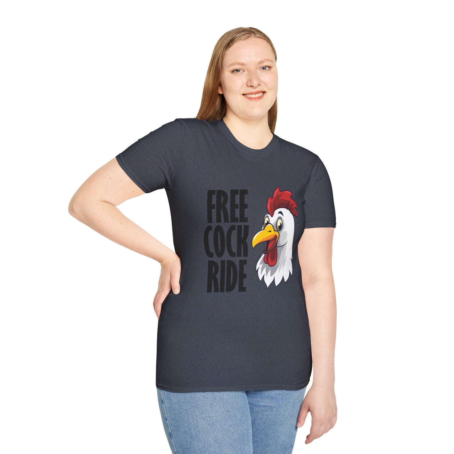 Graphic T-Shirt — "Free Cock Ride" Rooster Novelty Tee