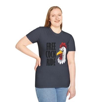 Graphic T-Shirt — "Free Cock Ride" Rooster Novelty Tee