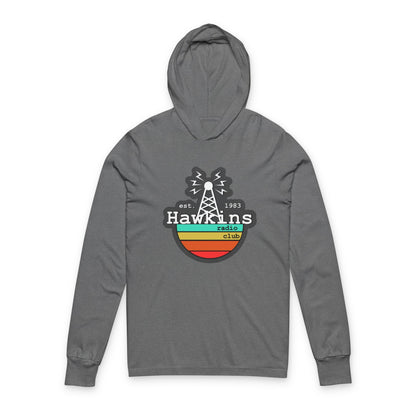 Hooded Long Sleeve Tee — Hawkins Radio Club Vintage Retro Logo