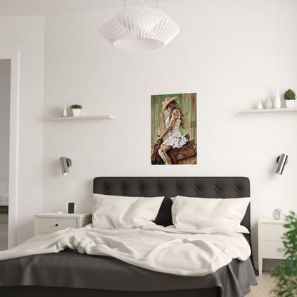 Cowgirl Art Satin Poster — Vintage Western Pinup Print