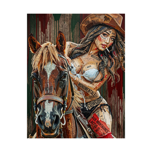 Cowgirl & Horse Satin Poster — Western Pinup Art Print (210gsm)