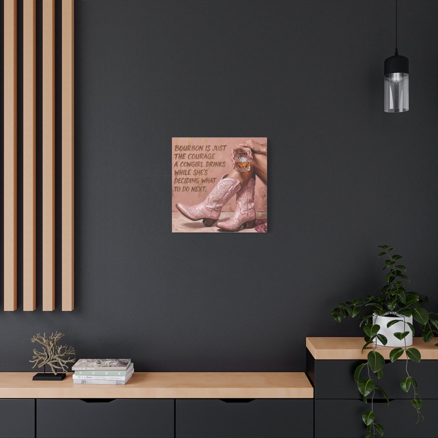 Cowgirl Bourbon Canvas Wall Art - "Bourbon is Just the Courage a Cowgirl Drinks..."