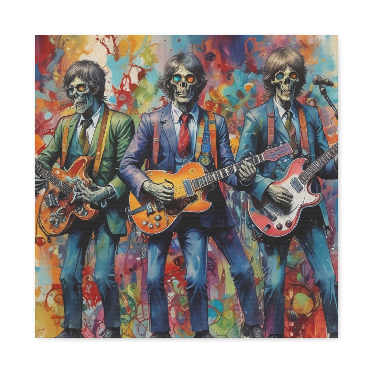 Rock Skeleton Band Canvas Print — Colorful Guitarist Wall Art
