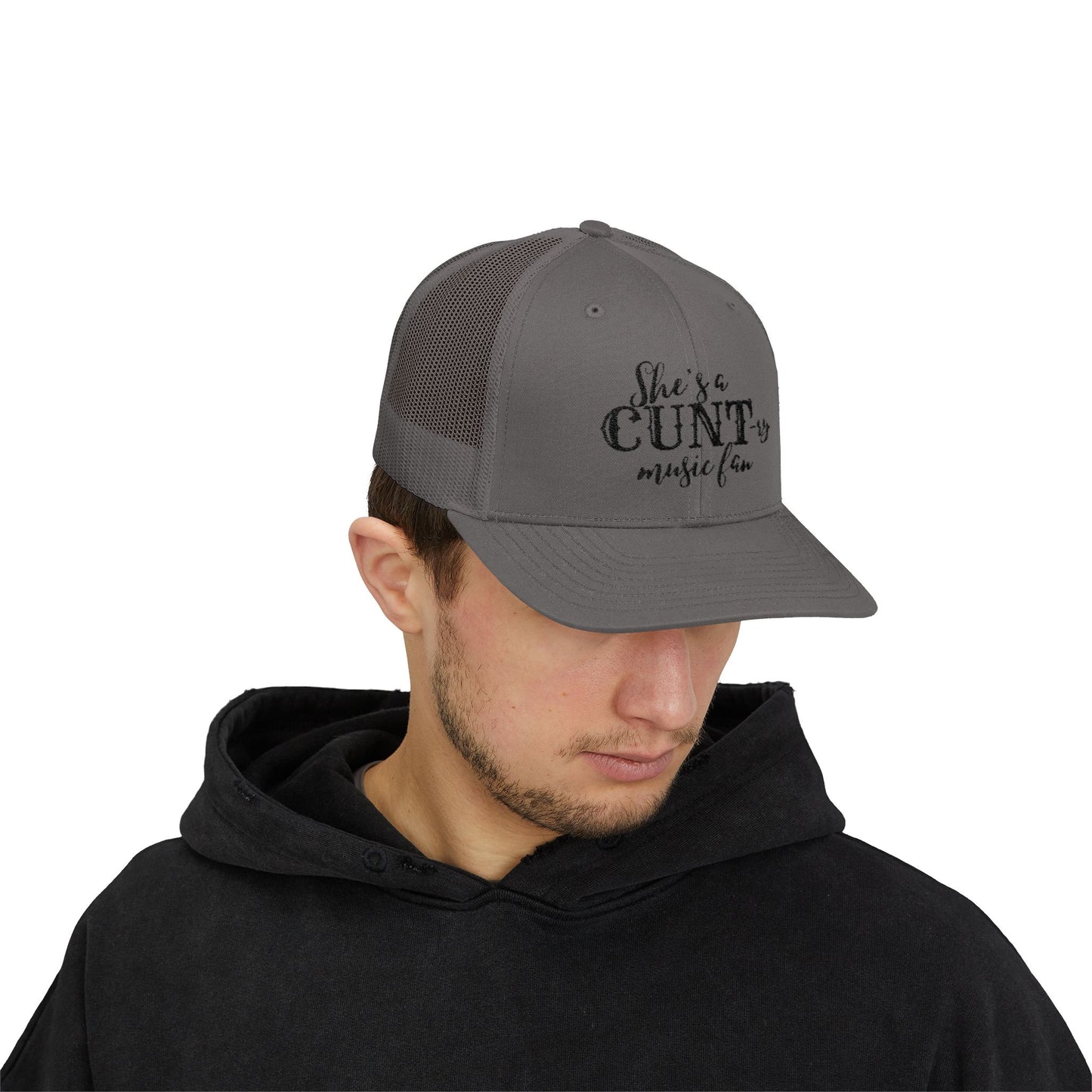 Trucker Cap — "She's a CUNTry Music Fan" Embroidered Mesh Snapback