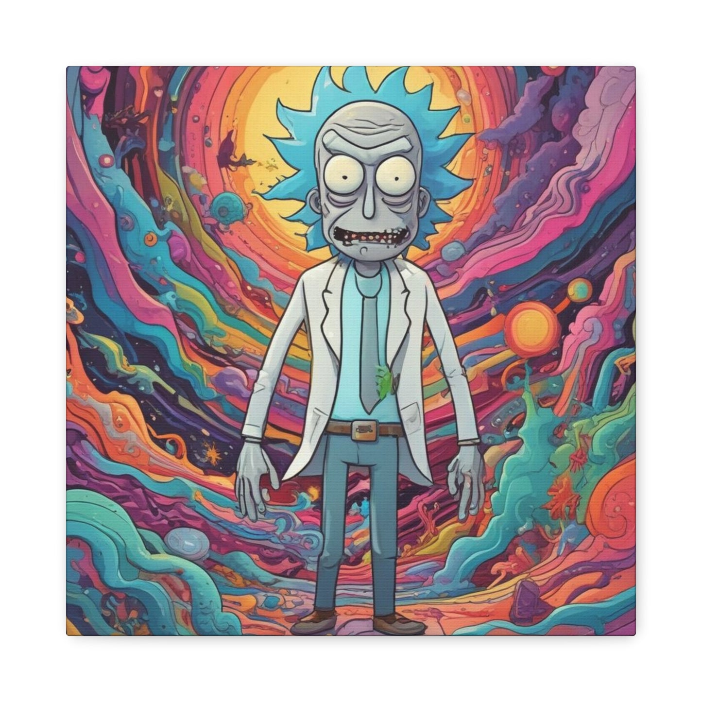 Psychedelic Rick Portal Canvas — Colorful Rick Illustration on Stretched Matte Canvas