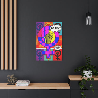 Feminist Pop Art Canvas — "We Rise!" Stretched Matte Wall Art