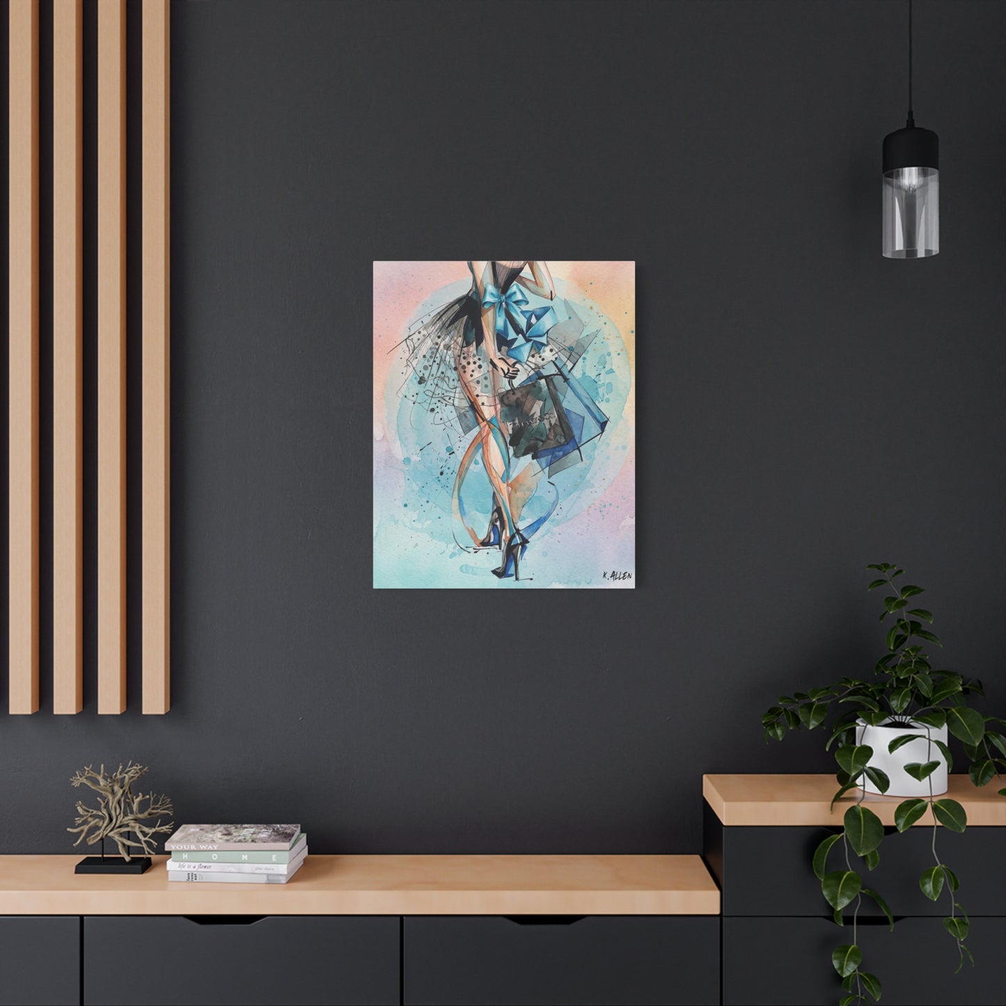 Fashion Illustration Canvas Print — Blue Ribbon Ballet Heels Artwork