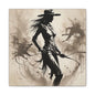 Cowgirl Silhouette Canvas Art – Western Whip Poster on Matte Stretched Canvas