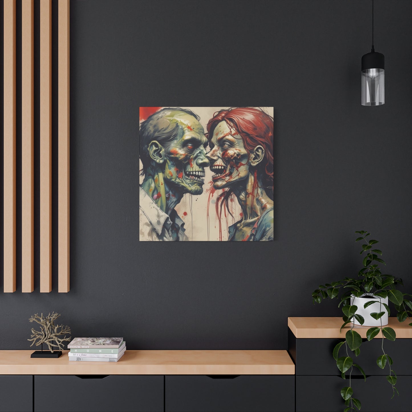 Zombie Couple Matte Canvas Wall Art — Blood-Splattered Horror Portrait