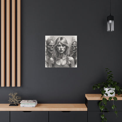 Zombie Apocalypse Canvas Print — Female Survivor Portrait Matte Stretched Art