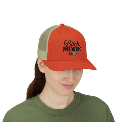 Trucker Cap — "Bitch Mode On" Embroidered Snapback