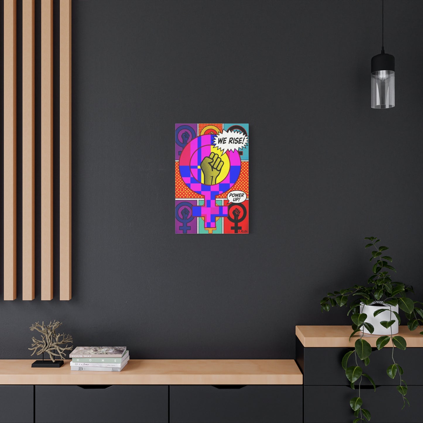 Feminist Pop Art Canvas — "We Rise!" Stretched Matte Wall Art