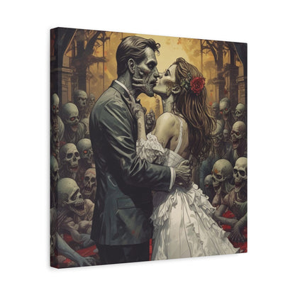 Zombie Bride & Groom Matte Canvas Wall Art — Gothic Wedding Horror Canvas