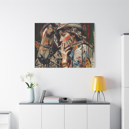 Western Collage Horse & Cowgirl Matte Canvas Wall Art - Stretched 1.25"