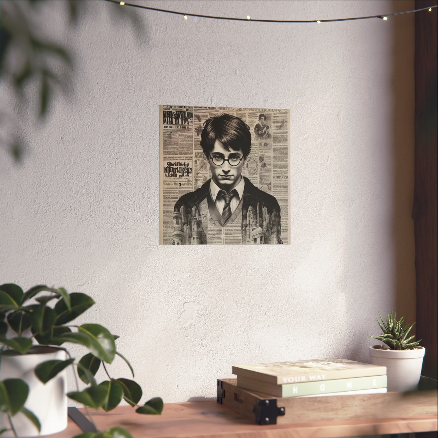 Vintage Newspaper Portrait Poster — Young Wizard Illustration Fine Art Print