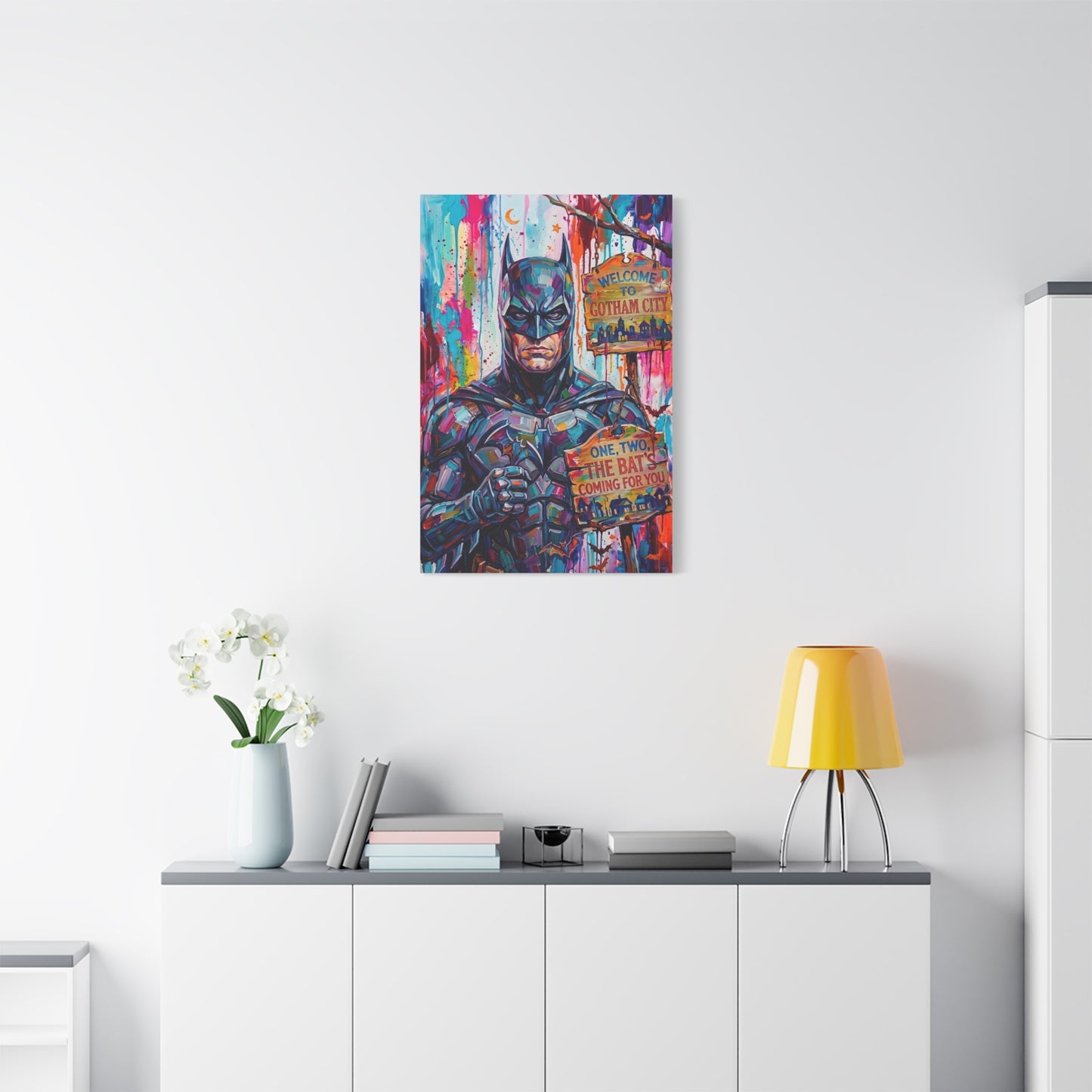 Colorful Gotham City Canvas Art - 'Welcome to Gotham City' Stretched Matte Print