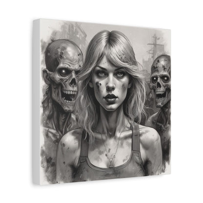 Zombie Apocalypse Canvas Print — Female Survivor Portrait Matte Stretched Art