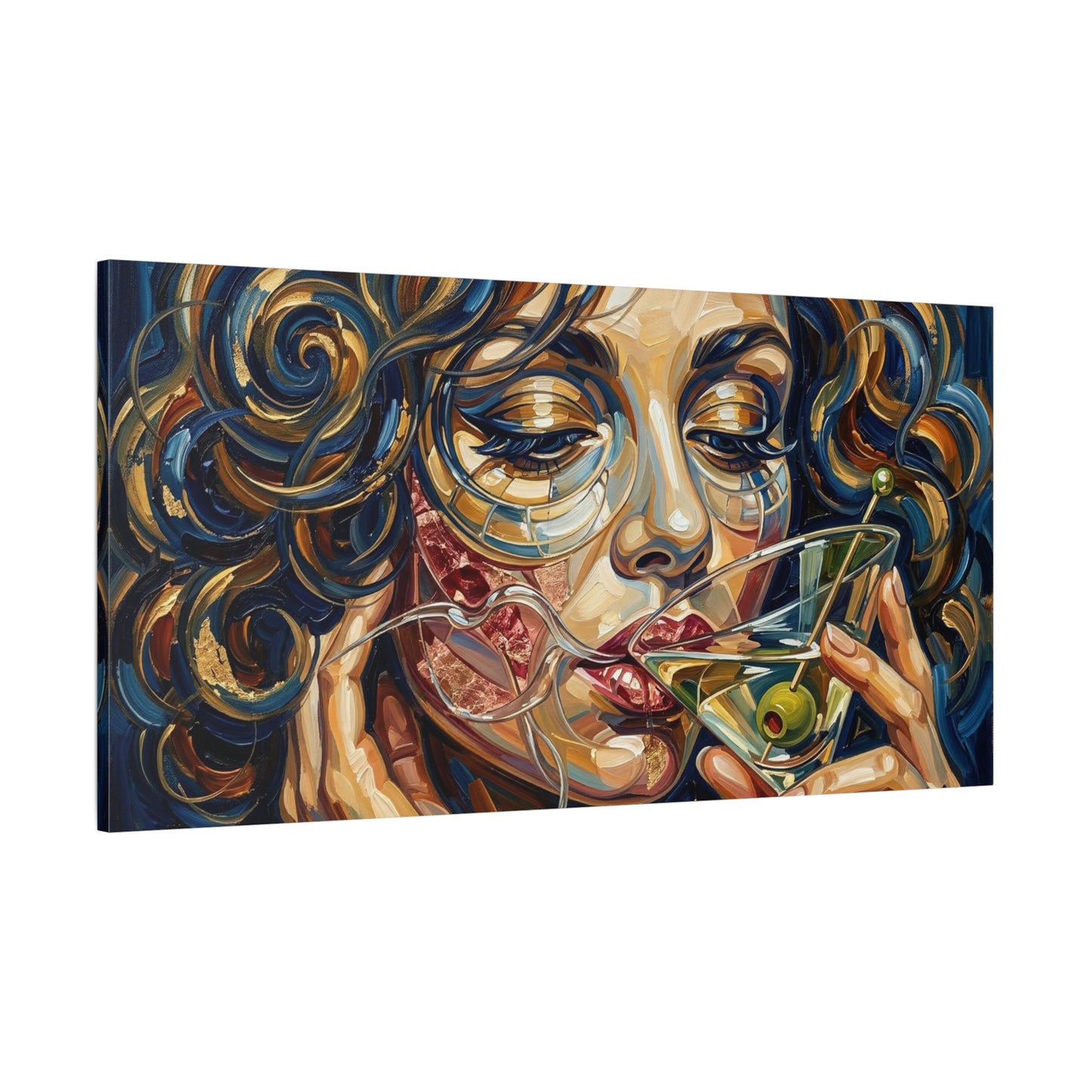 Martini Muse Canvas Wall Art — Contemporary Woman Drinking Cocktail