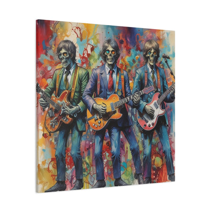 Rock Skeleton Band Canvas Print — Colorful Guitarist Wall Art