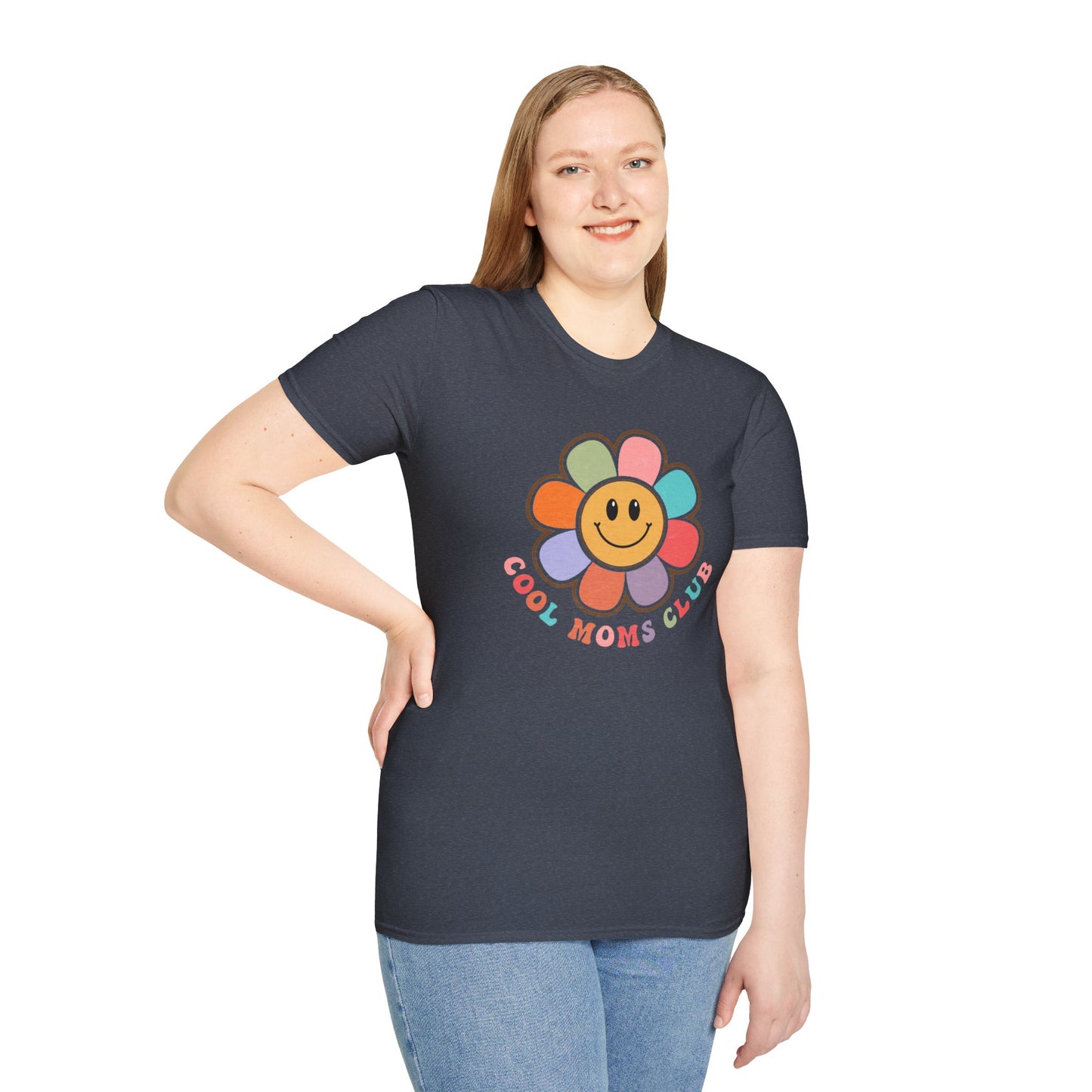 Cool Moms Club T-Shirt — Retro Floral Smiley Tee for Trendy Moms
