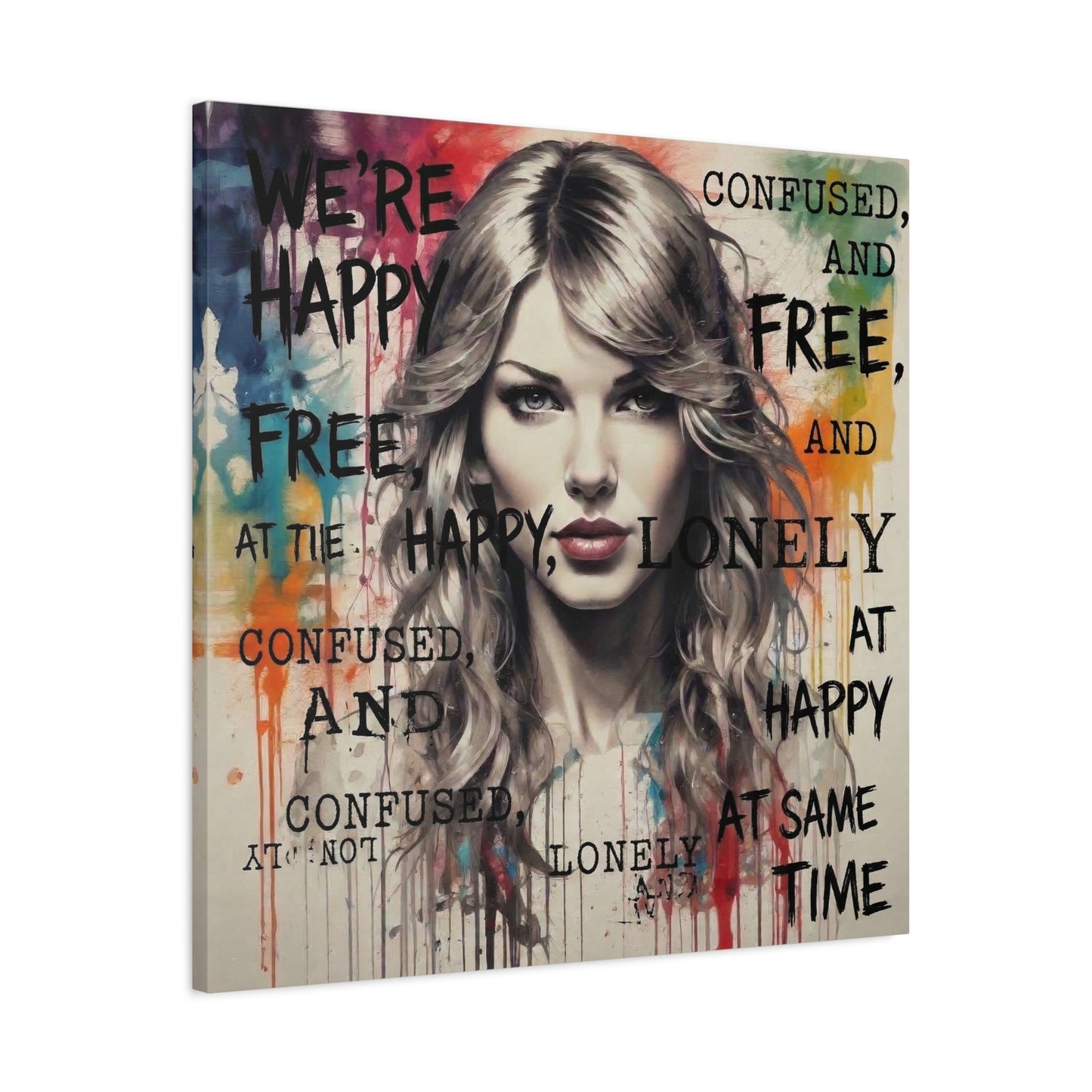 Taylor-Inspired Pop Portrait Matte Canvas Print — 'Happy, Lonely, Confused' Stretched Wall Art