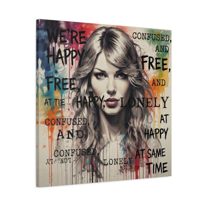 Taylor-Inspired Pop Portrait Matte Canvas Print — 'Happy, Lonely, Confused' Stretched Wall Art