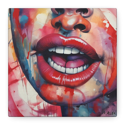 Colorful Pop Art Lips Canvas Wall Art – Vibrant Stretched Matte Portrait