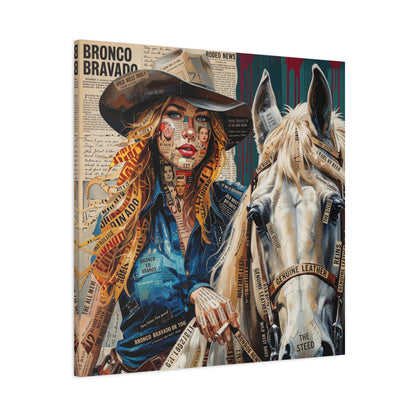 Cowgirl & Horse Collage Matte Canvas Print — Western Collage Art Wall Decor