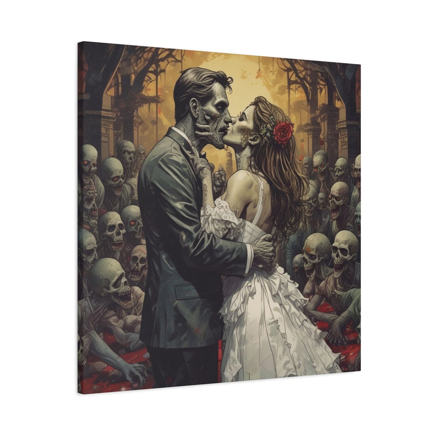 Zombie Bride & Groom Matte Canvas Wall Art — Gothic Wedding Horror Canvas