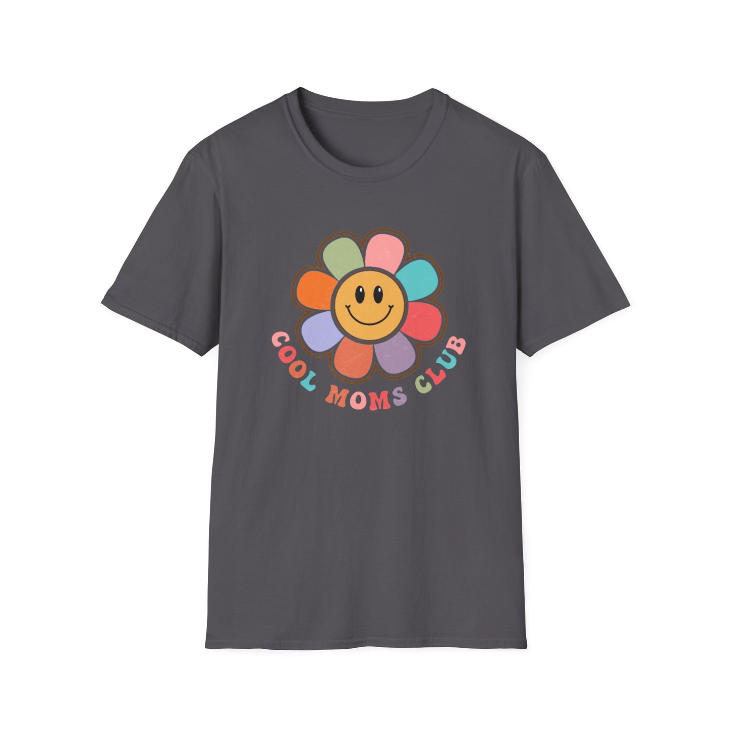 Cool Moms Club T-Shirt — Retro Floral Smiley Tee for Trendy Moms