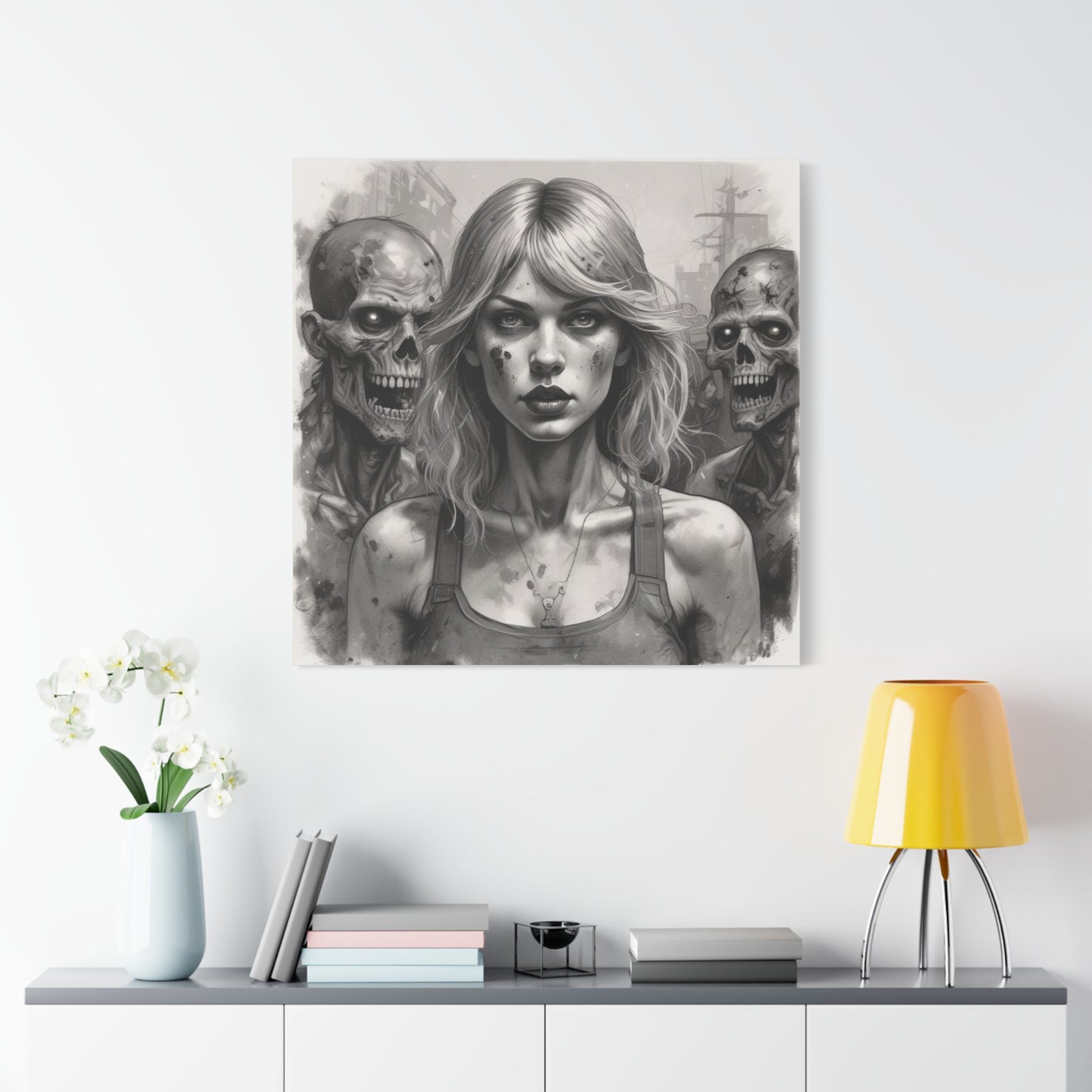 Zombie Apocalypse Canvas Print — Female Survivor Portrait Matte Stretched Art