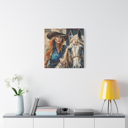 Cowgirl & Horse Collage Matte Canvas Print — Western Collage Art Wall Decor
