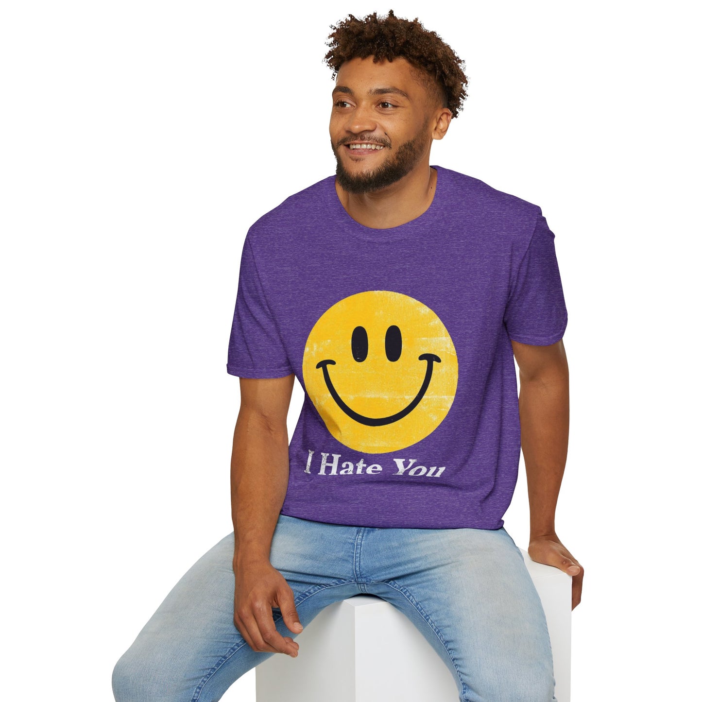 Funny 'I Hate You' Smiley T-Shirt — Retro Distressed Yellow Smiley Tee